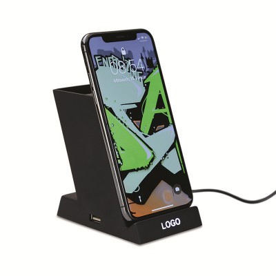 Hot Corporate Gift Universal Qi Wireless Mobile Phone Stand Charger With Pen Holder For Iphone Samsung