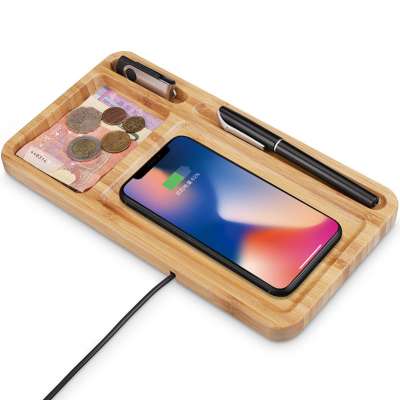 Hot selling  10W 15W Bamboo Wireless Fast Charger Wood Wireless Charger Tray