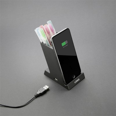 2020 Trending Gadgets 3 in 1 Cell Phone Holder Wireless Charger Pen Holder Support LED Logo As Gift